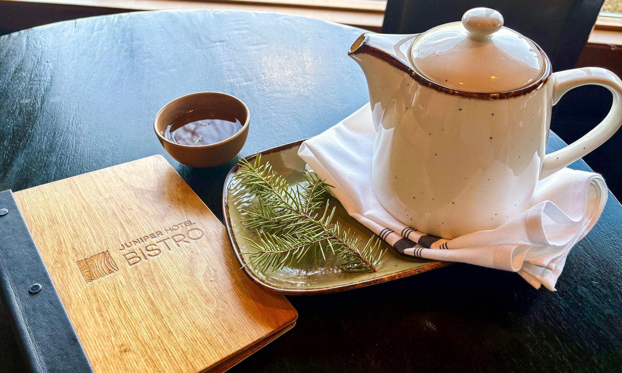 Douglas Fir Tea at Juniper Bistro in Banff National Park.